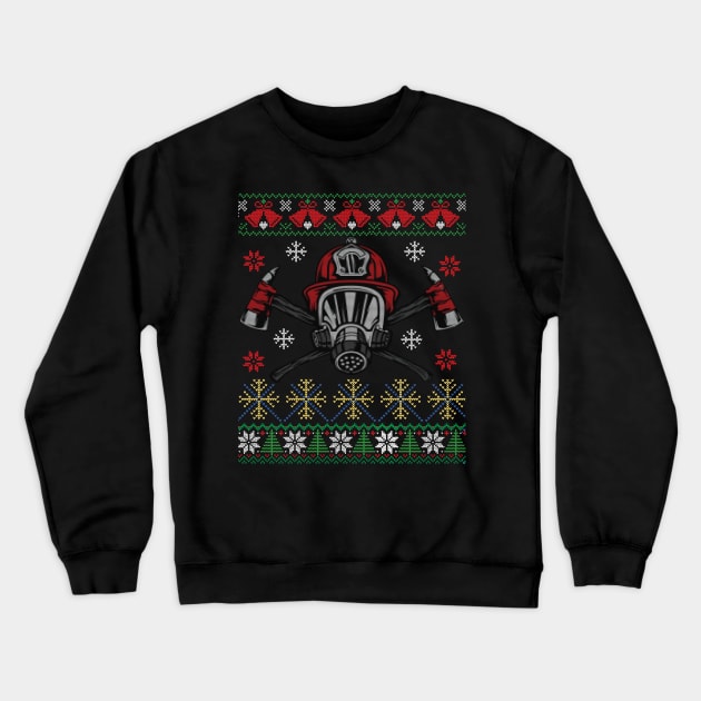 Xmas Firefighter Ugly Sweater Style Funny Xmas Gift Crewneck Sweatshirt by Essinet